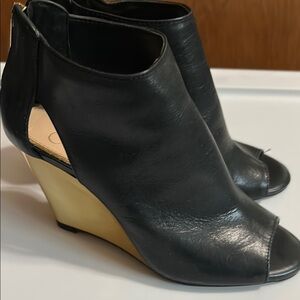 Gold color wedge heel, peep toe sandal